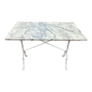 Vintage French Marble & White Iron Bistro Table For Sale