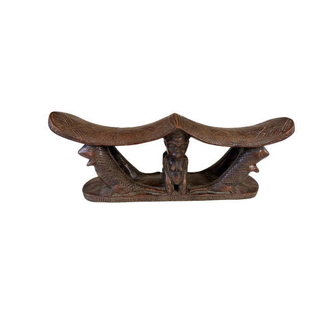 Brown Rare Find Vintage Chokwe Double Headrest Congo 15" For Sale - Image 8 of 8