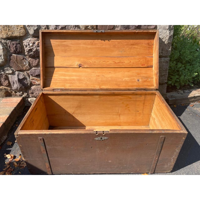 19th Century Antique Wood Travel Trunk - Primitive Wooden Storage Chest For Sale - Image 5 of 12