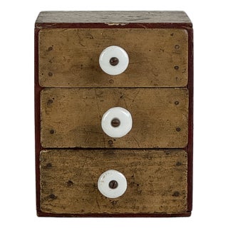 Early 20th Century Small 3 Drawer Wood Chest With Ceramic Knobs, Hand Crafted & Constructed For Sale