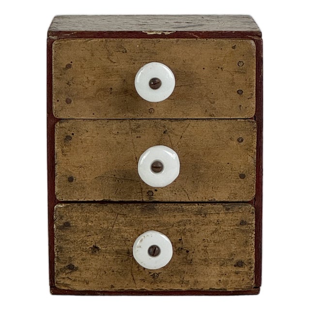 Early 20th Century Small 3 Drawer Wood Chest With Ceramic Knobs, Hand Crafted & Constructed For Sale