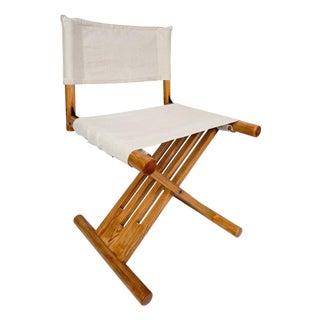 Mid-Century Modern Italian Folding Chair in Beechwood and Raw Cotton Canvas, 1970s For Sale