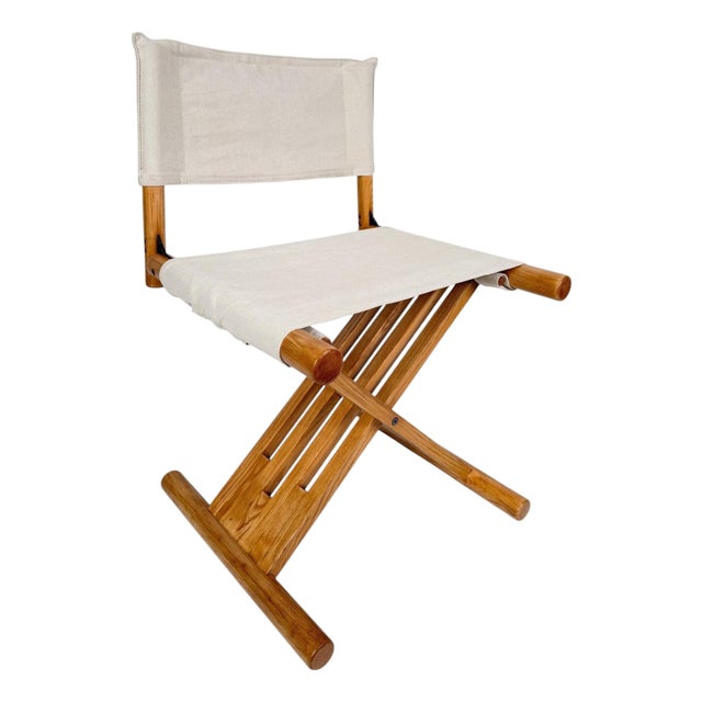 Mid-Century Modern Italian Folding Chair in Beechwood and Raw Cotton Canvas, 1970s For Sale