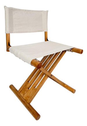 Mid-Century Modern Italian Folding Chair in Beechwood and Raw Cotton Canvas, 1970s