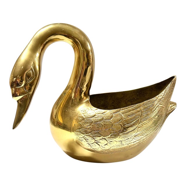 Brass Swan Planter - Hollywood Regency – Large Palm Beach Centerpiece Cachepot For Sale