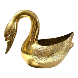 Brass Swan Planter - Hollywood Regency – Large Palm Beach Glam Centerpiece Cachepot