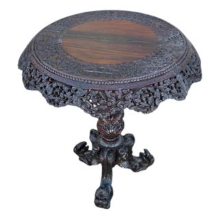 19th Century Heavily Carved Rosewood Side Table/Center Table; Made in Burma. For Sale