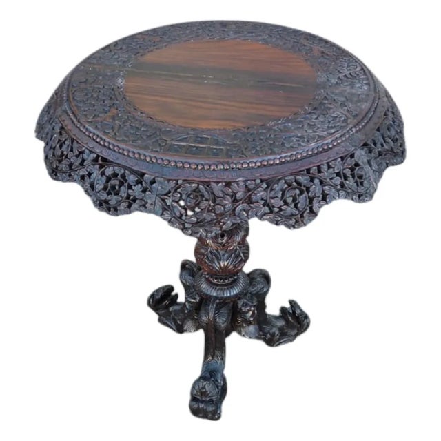 19th Century Heavily Carved Rosewood Side Table/Center Table; Made in Burma. For Sale