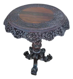 19th Century Heavily Carved Rosewood Side Table/Center Table; Made in Burma.