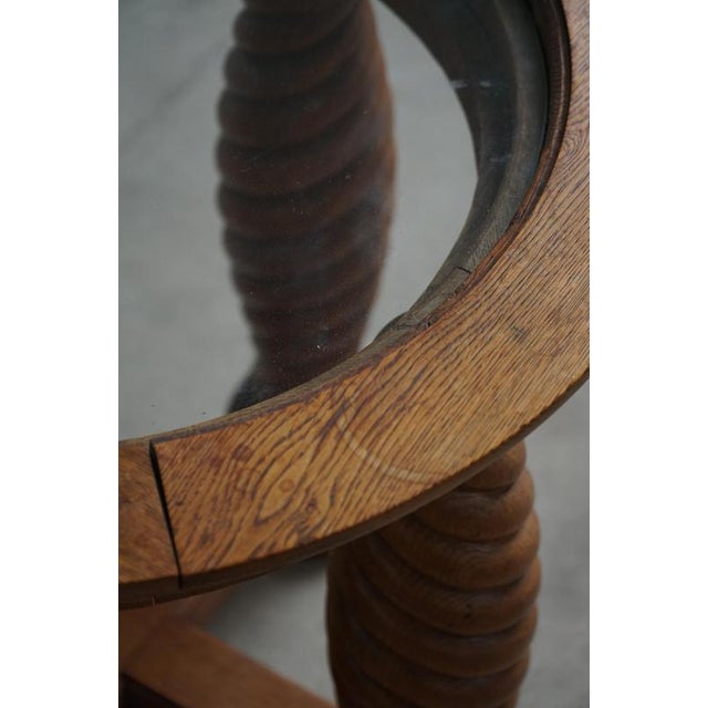 Mid-Century Modern Danish Oak Table with Spiral-Turned Legs and Glass Top, 1950s For Sale - Image 10 of 18