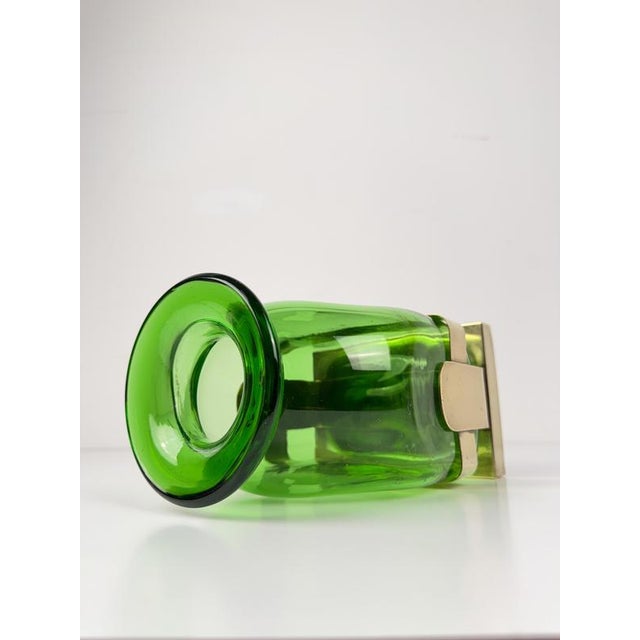 Mid-Century Modern Empoli Green Glass Vase with Brass Pedestal, Italy, 1970s For Sale - Image 16 of 18