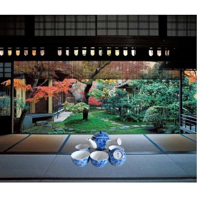 Fukagawa Koransha Fukagawa Blue Porcelain Tea Set Sakura Chawans and Tea Pot - 6 Piece Set For Sale - Image 4 of 9