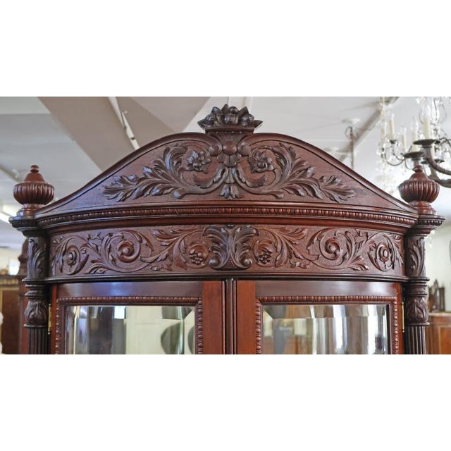 Late 19th Century 19th Century Victorian RJ Horner Carved Mahogany Beveled Glass Corner Cabinet For Sale - Image 5 of 15