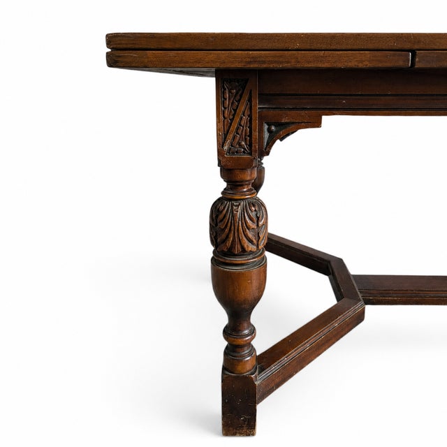 Vintage Walnut Jacobean Revival Refectory Dining Table With Carved Base For Sale In Los Angeles - Image 6 of 15