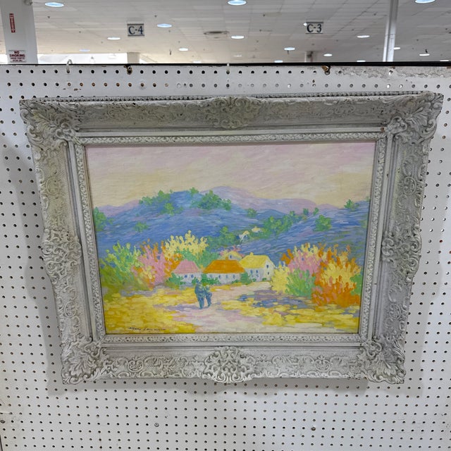 Vintage French Pastel Landscape Painting – Colorful Countryside Village – Ornate Frame For Sale In Atlanta - Image 6 of 11