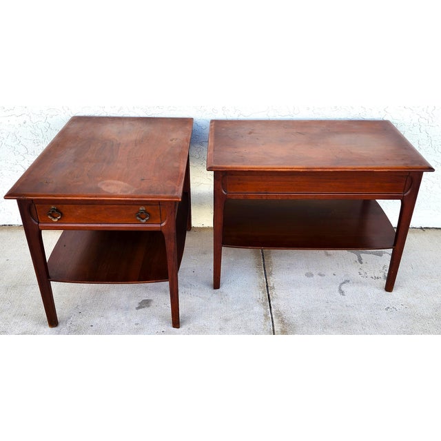 Mersman Mid Century Walnut End Tables Pair MCM For Sale - Image 4 of 12