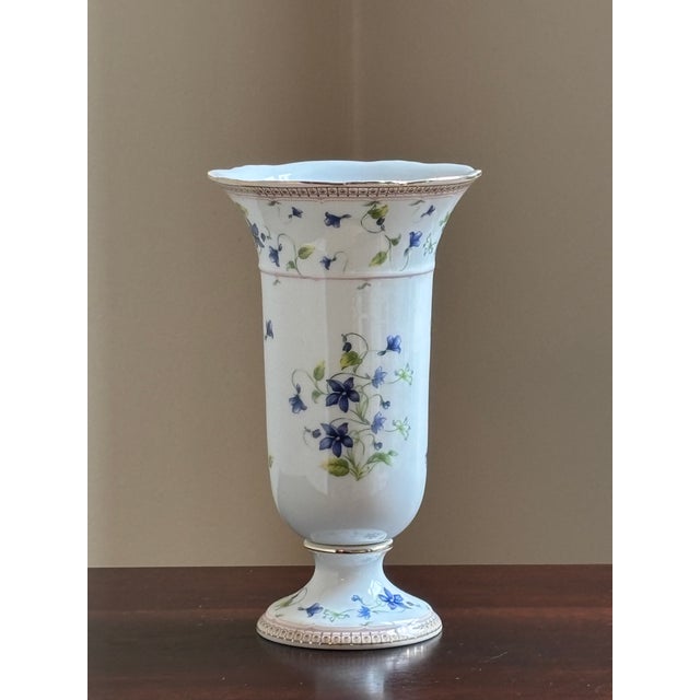 Vintage Porcelain Trumpet Vase W/ Blue Bellflower Motif For Sale - Image 15 of 18