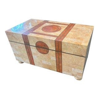 Vintage Tessellated Marble Coffer With Brass Inlay For Sale