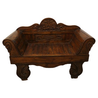 Teak Carved Bench, 1960 For Sale