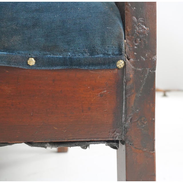 Mid 20th Century Traditional 121.75 In. Blue Velvet Walnut Settee Bench For Sale - Image 16 of 16