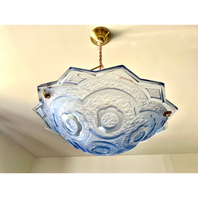 Art Deco Blue Cup Pendant Light with Glass, 1930s For Sale - Image 10 of 10