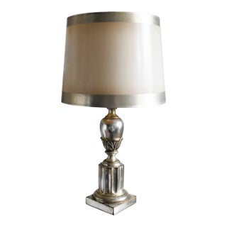 Vintage Borghese Small Wooden Gold Gilded Italian Urn Pedestal Table Lamp With Original Shade For Sale