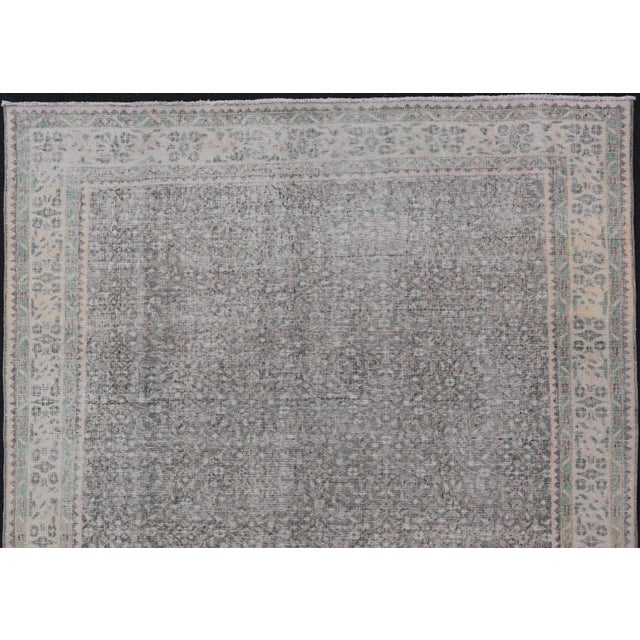 Mid 20th Century Vintage Hand-Knotted Distressed Turkish Rug in Wool With All-Over Floral Pattern For Sale - Image 9 of 13