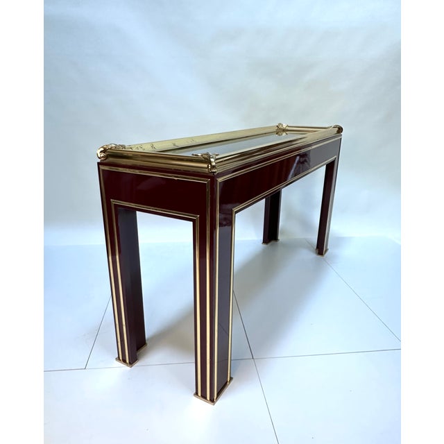 Neo-Classical Console Table with Mirrored Top, Brass Decor and Lacquer Finish from Mariner 1893, Spain, 1970s For Sale - Image 3 of 18