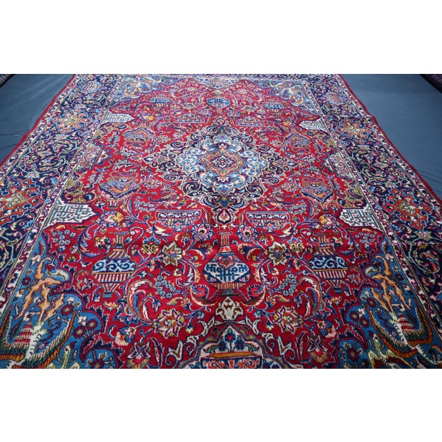 Vintage Persian Isfahan Rug – Floral Medallion, Red & Blue Accents For Sale - Image 6 of 6