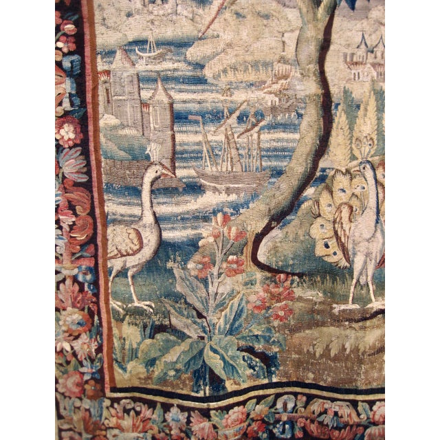 French Aubusson Verdure Two Peacocks, Parrot and Boats 18 Century For Sale - Image 6 of 17