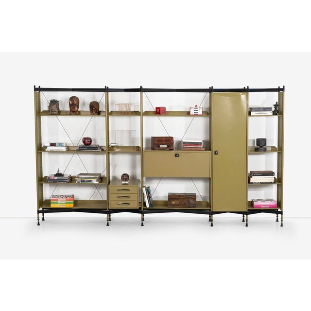 Metal Studio Bbpr Wall Unit in Olive Green and Black 1960 For Sale - Image 7 of 12