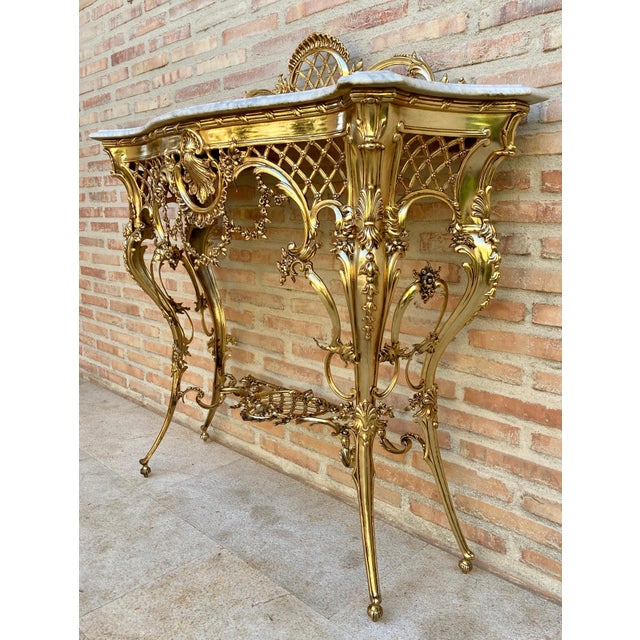Mid-Century Italian Gilt Bronze Console with Marble Top, circa 1960 For Sale - Image 6 of 14