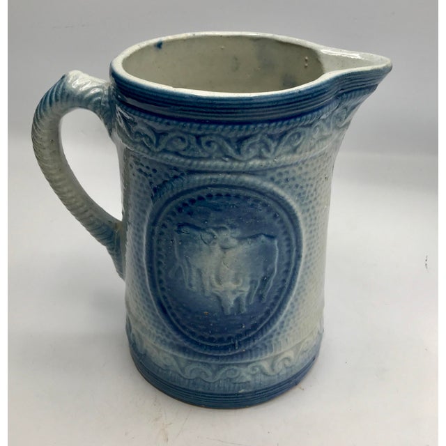 Farmhouse 19th Century Vintage Bull & Cow Salt Glaze Pitcher For Sale - Image 3 of 10