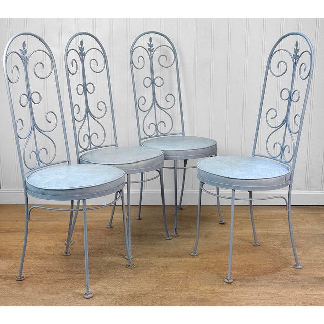 A Set of Four 1940's French Artistic Garden/Patio Chairs Tall Back Wrought Iron with Great Whimsical Detailing Original...
