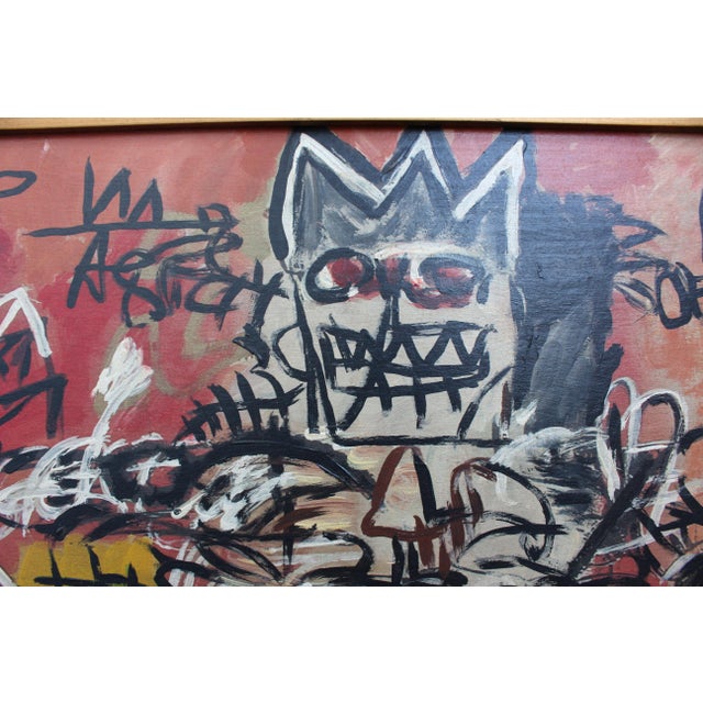 After Basquiat, Neo-Expressionist Composition, 1980s, Oil & Wood For Sale - Image 6 of 9
