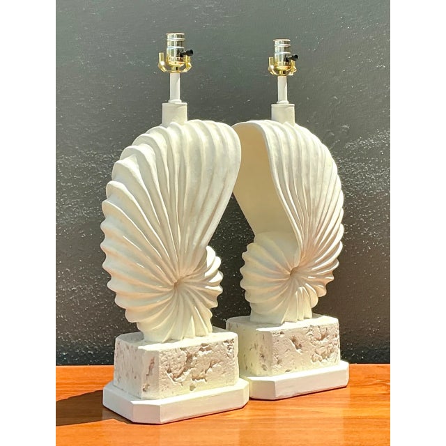 Cream Vintage Plaster Shell Form Table Lamps - Pair For Sale - Image 8 of 12