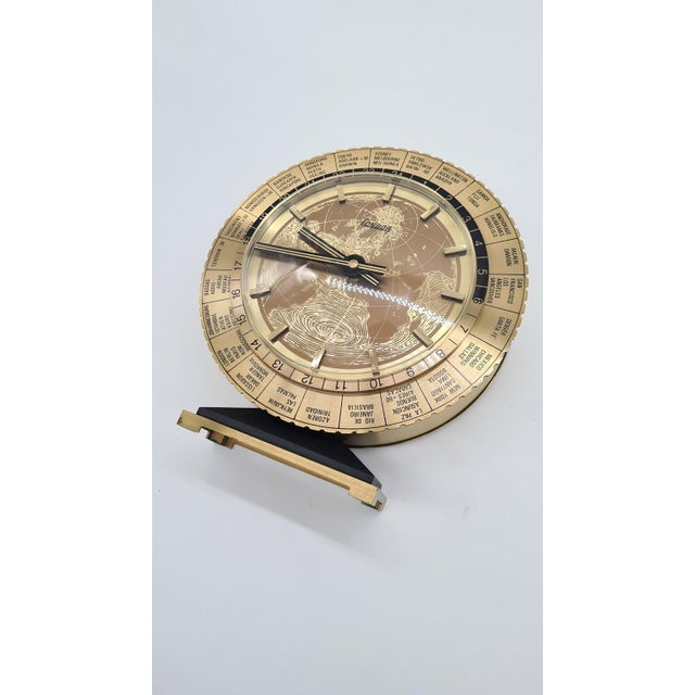 Metal Swiss Condor Table Clock with World Map, 1950s For Sale - Image 7 of 15