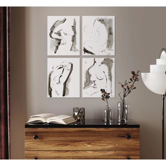 "Nude Study" Original Set of Four Ink Drawings by Yuki Osada For Sale In Tampa - Image 6 of 6