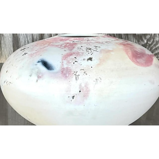 Ceramic Vintage Boho Raku Fired Studio Pottery Vase For Sale - Image 7 of 12