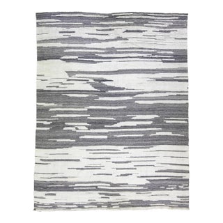 Modern Moroccan Style Handmade Abstract Gray Oversize Wool Rug by Apadana For Sale