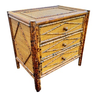 1970s British Colonial Tortoiseshell Bamboo and Cane Three Drawer Chest For Sale