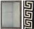 A striking vintage rectangular wall mirror with a bold black frame and raised Greek key meander border. The graphic...