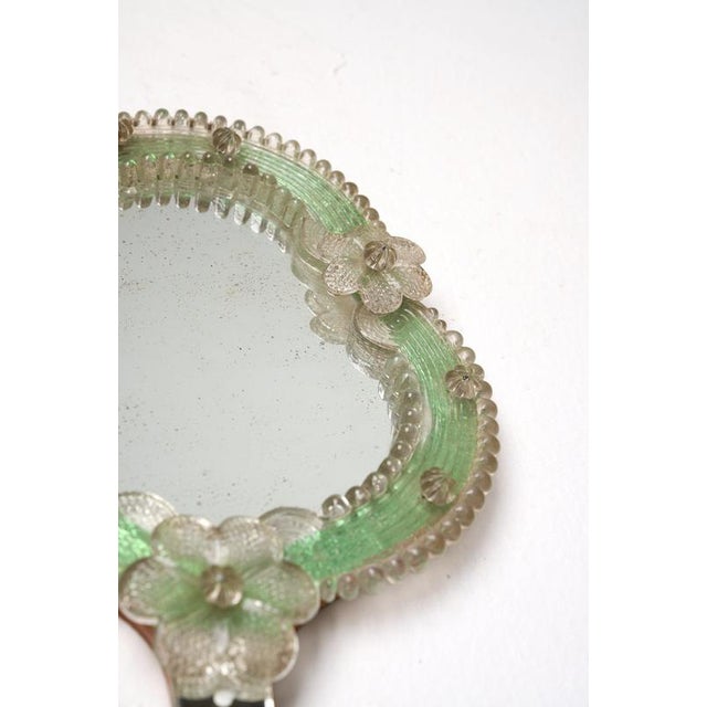Mid-Century Murano Glass Floral Decorative Hand Mirror, Italy, 1950s For Sale - Image 4 of 5
