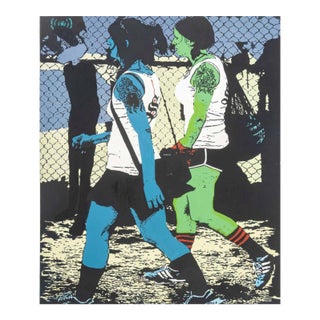 Contemporary Figures in Schoolyard Mixed Media For Sale