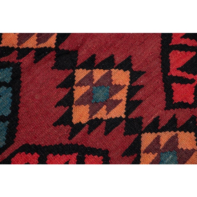 Textile 1960s Vintage Turkish Kilim Red Handmade Tribal Wool Rug For Sale - Image 7 of 8