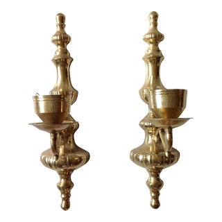 Brass Wall Sconce Candle Holders - Pair For Sale