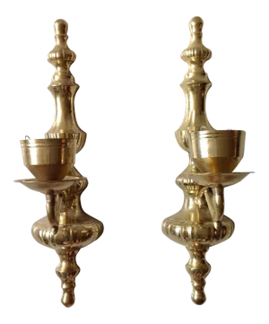 Brass Wall Sconce Candle Holders - Pair