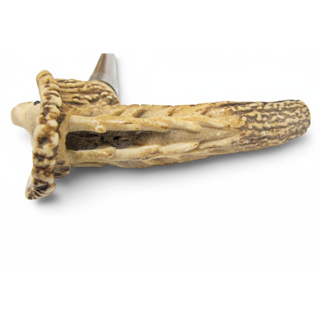Brown Reindeer Carved Stag Deer Antler Handle Antique Walking Stick Cane For Sale - Image 8 of 13