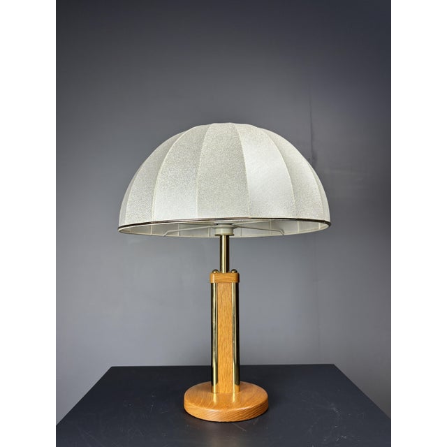 Mid-Century Austrian Hollywood Regency Oak and Brass Table Lamp with Mushroom Shade, 1960s For Sale - Image 10 of 17