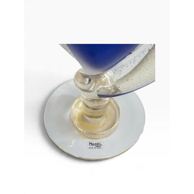 1980s Signed Marino Santi Murano Blue Glass Vase For Sale - Image 4 of 15